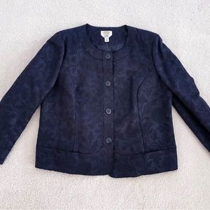 Talbots NWT midnight navy blue floral cotton blend jacket blazer